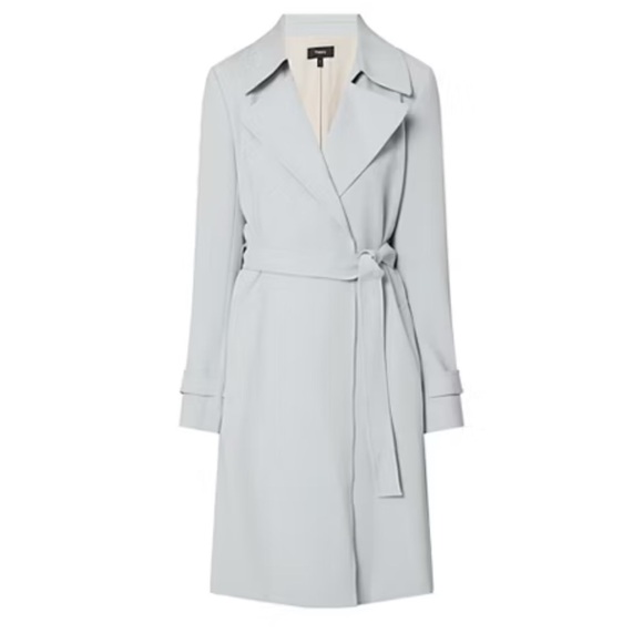 Theory Oaklane Trench Coat in Admiral Crepe in Misty Blue - Size M - Picture 4 of 10